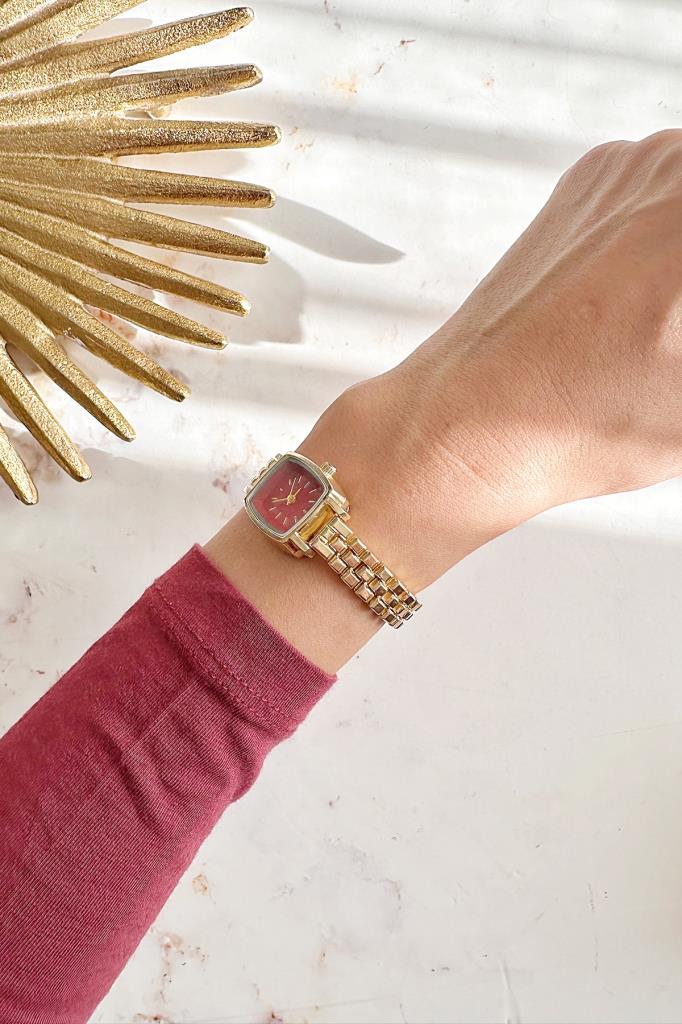 Lyra Bordo Kadran Gold Kordon Kadın Kol Saati