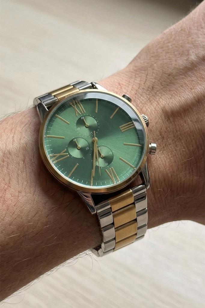 Ares Yeşil Kadran Gold Gümüş Kordon Erkek Kol Saati