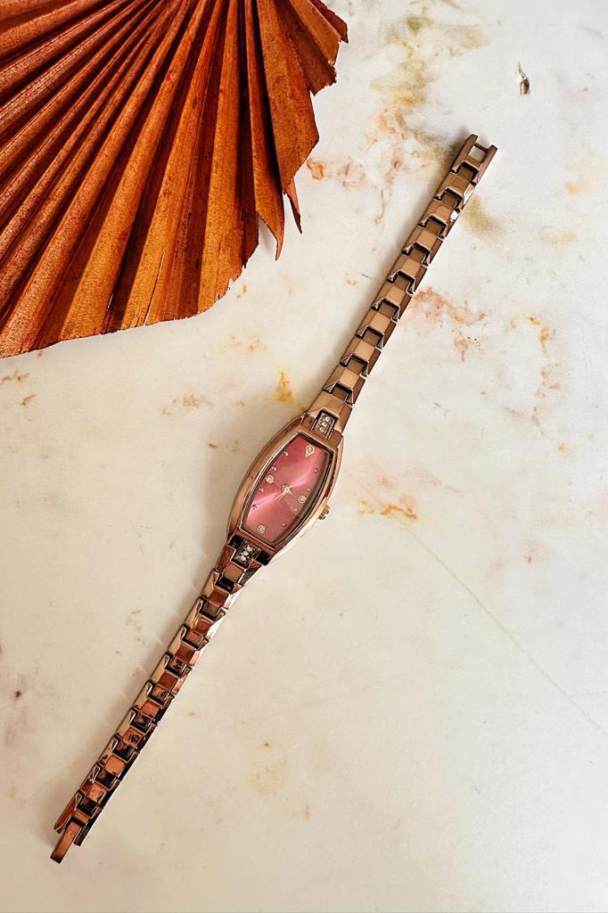 Aris Bronz Kahve Kordon Minimal Taşlı  Bordo Kadran Kadın Kol Saati