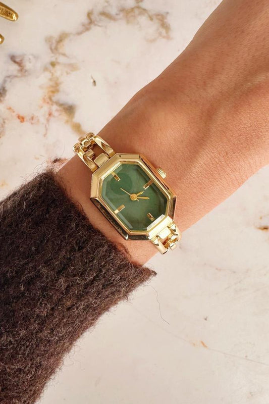 Chrona Köşeli Kasa Yeşil Kadran Gold Kadın Kol Saati