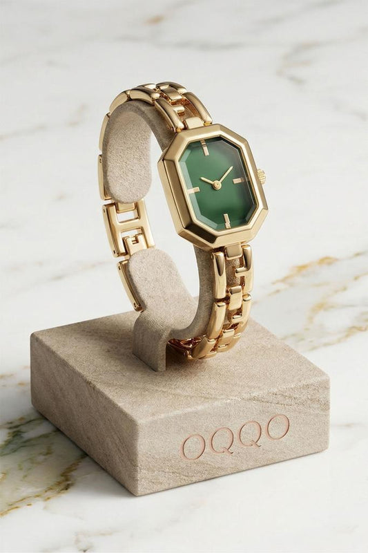 Chrona Köşeli Kasa Yeşil Kadran Gold Kadın Kol Saati