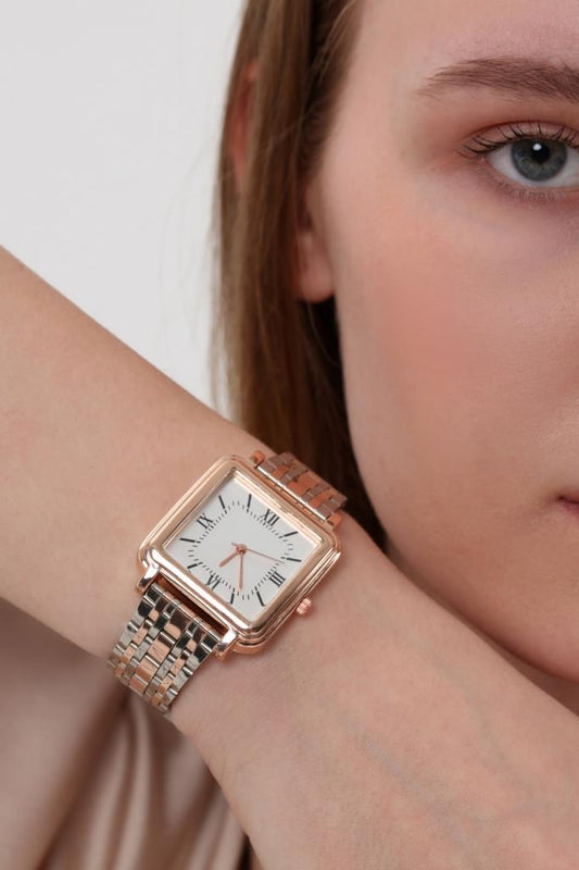 Daisy Rose-Silver Strap Square Case Roman Numeral Women's Wristwatch