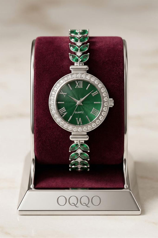 Dienna Grey Case Green Stone Women's Wristwatch 