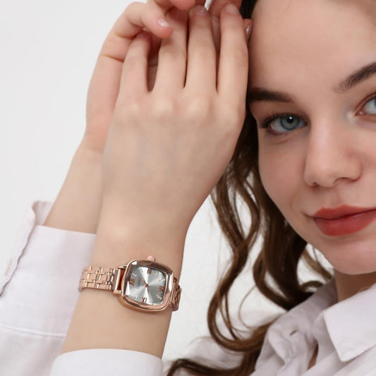 Elanor Silver Dial Roman Numeral Rose Strap Women's Wristwatch