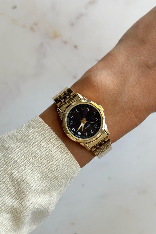 Fermo Black Dial Gold Strap Women's Wristwatch 