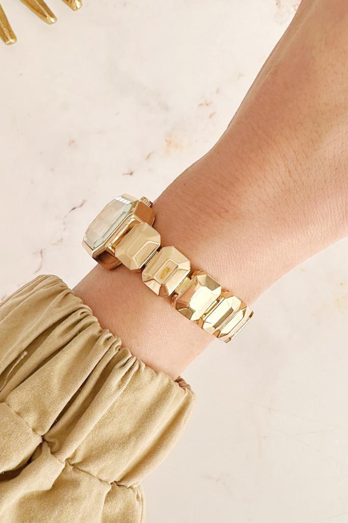 Helia Köşeli Kasa Taşlı Kadran Gold Kadın Kol Saati