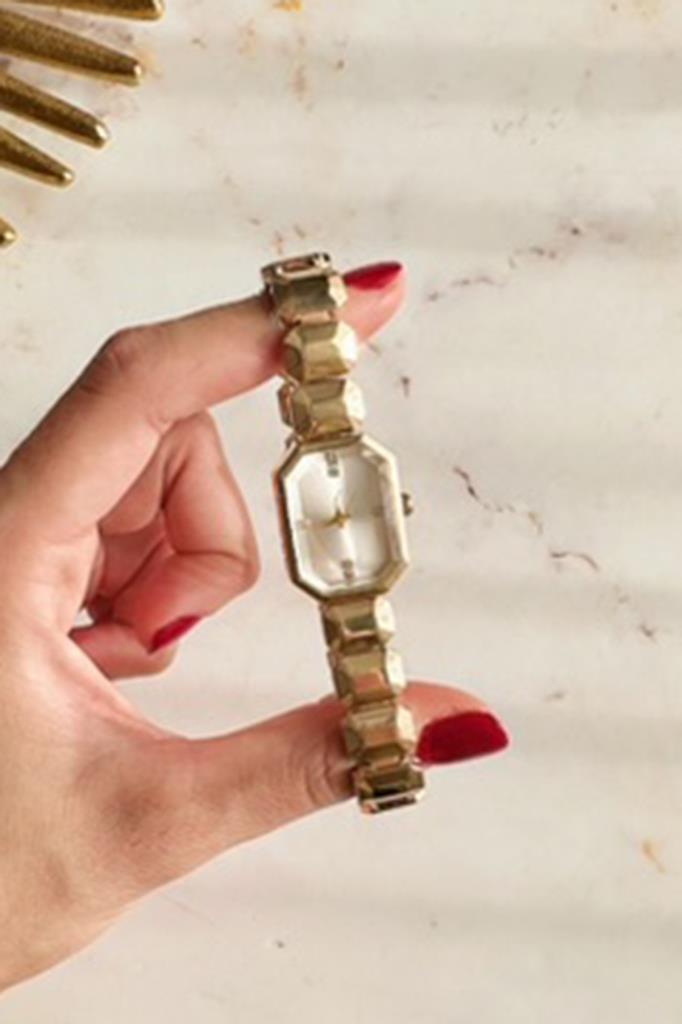 Helia Köşeli Kasa Taşlı Kadran Gold Kadın Kol Saati