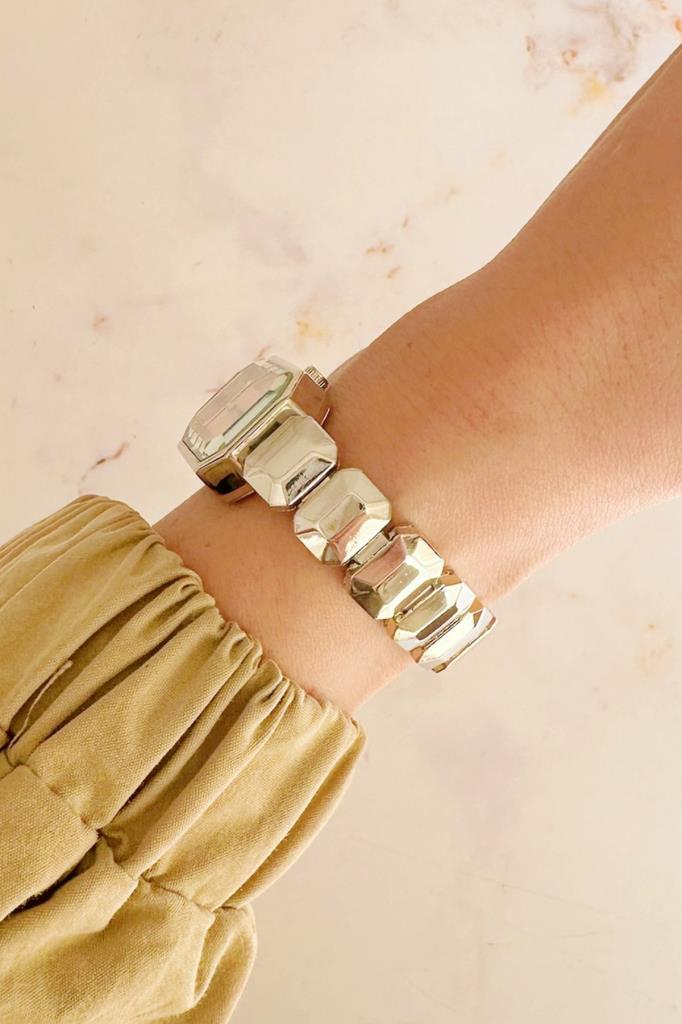 Helia Köşeli Kasa Taşlı Pembe Kadran Gri Kadın Kol Saati