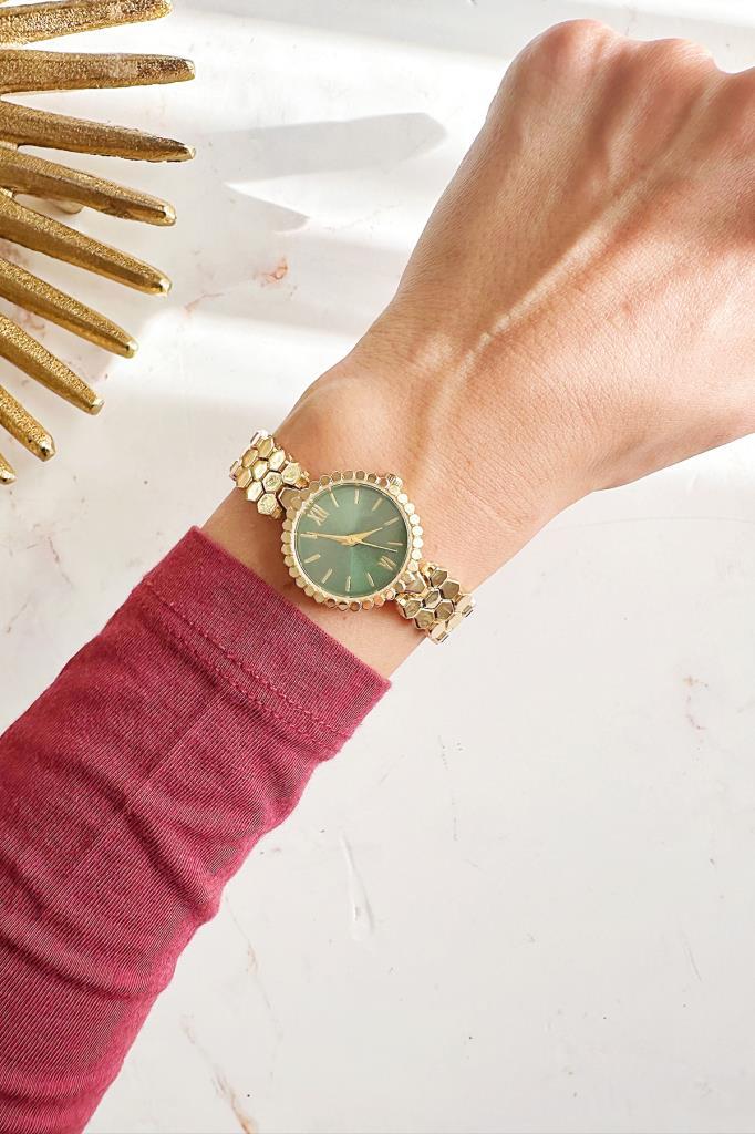 Hera Gold Petek Kordon Yeşil Kadran Kadın Kol Saati