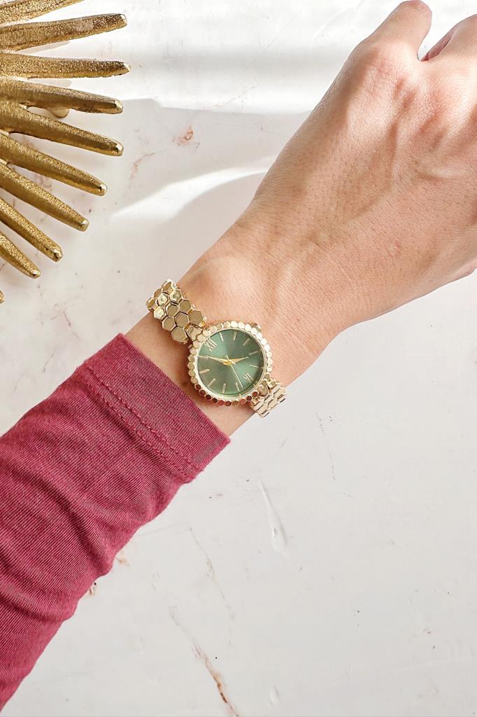 Hera Gold Petek Kordon Yeşil Kadran Kadın Kol Saati