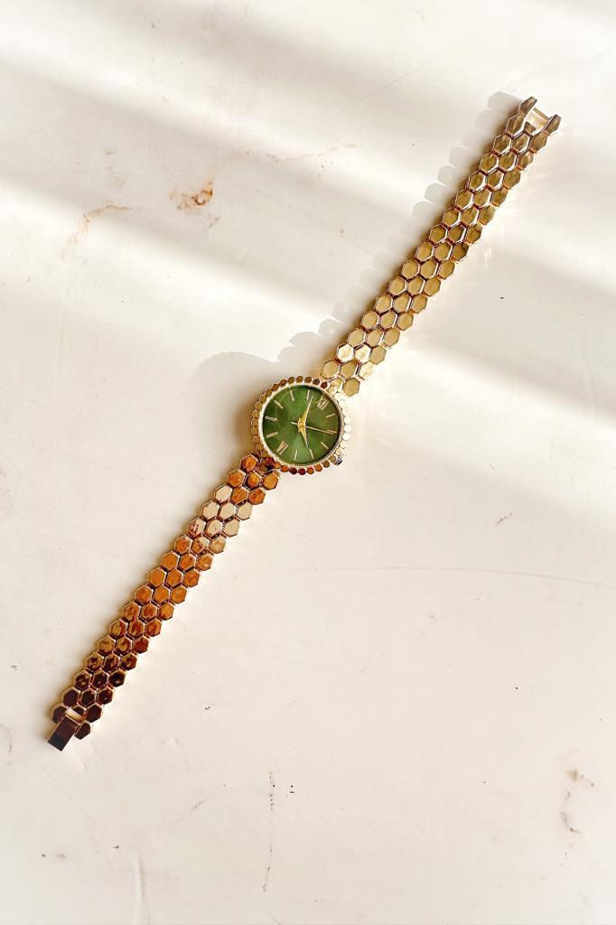 Hera Gold Petek Kordon Yeşil Kadran Kadın Kol Saati