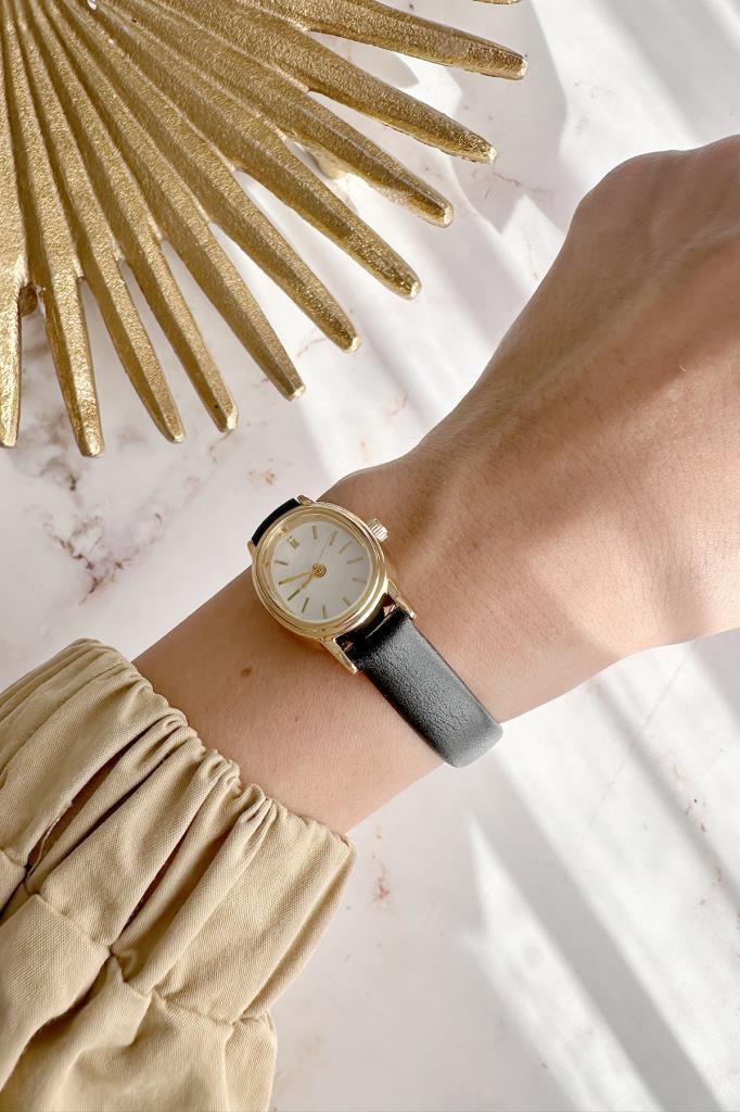 Iris Gold Case Black Strap Women's Wristwatch 