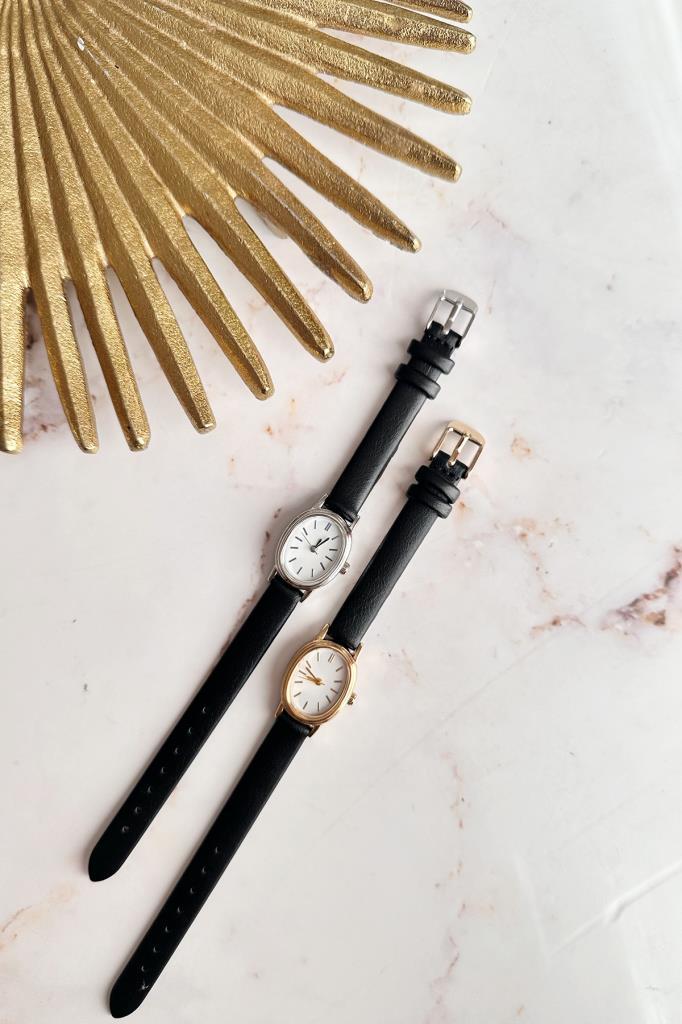 Iris Gold Case Black Strap Women's Wristwatch 