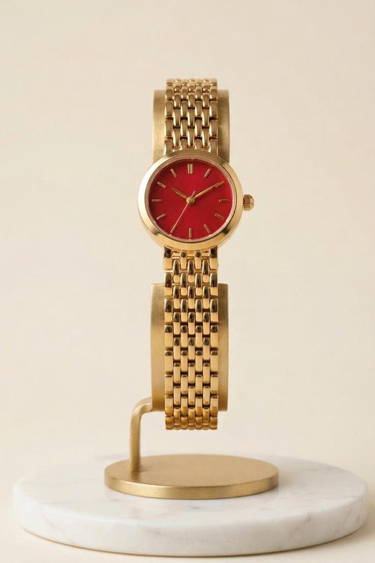 Kyra Yuvarlak Kasa Kırmızı Kadran Gold Kadın Kol Saati