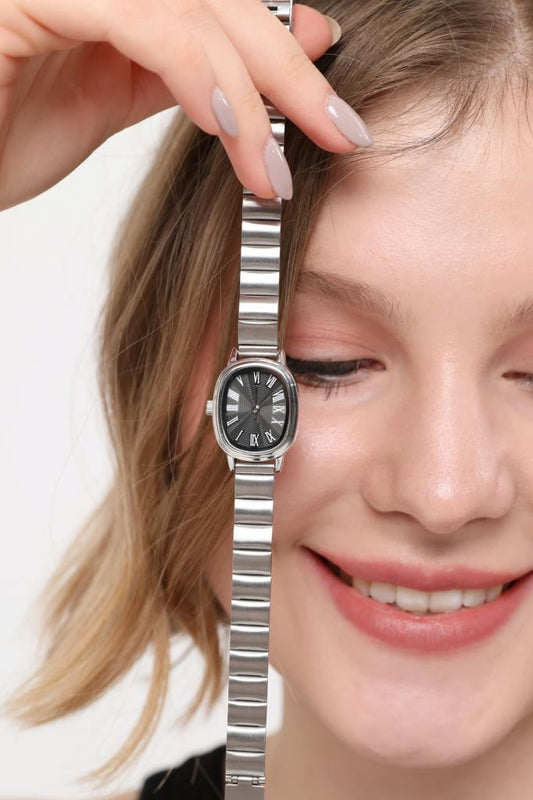 Lilith Roman Numeral Black Dial Silver Strap Women's Wristwatch