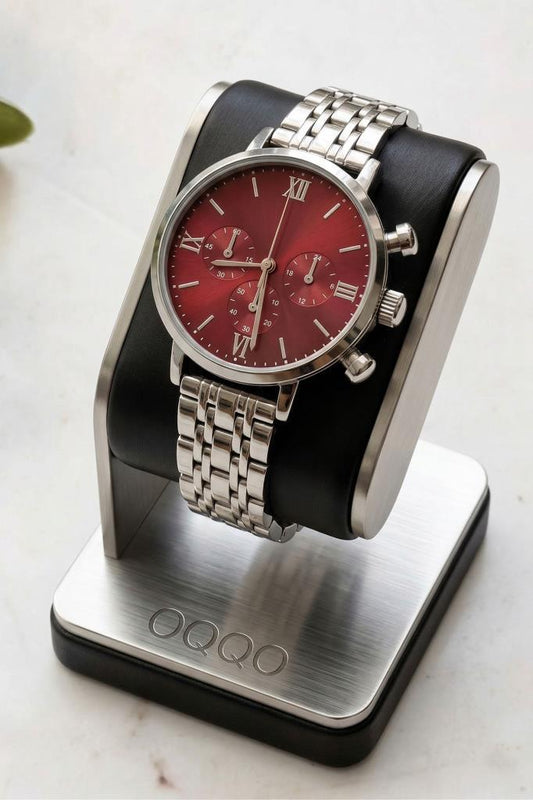 Massa Women's Watch with Grey Strap and Burgundy Dial