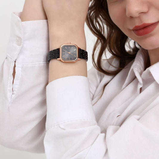 Melian Rose Case Black Strap Women's Wristwatch