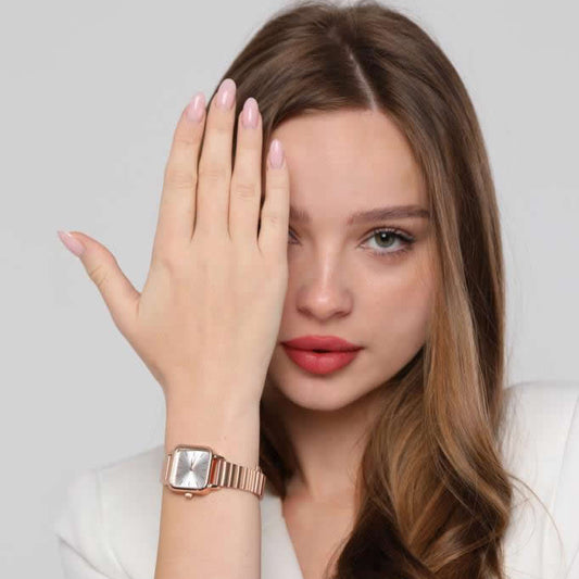 Minimal Square Rose Silver Women's Wristwatch