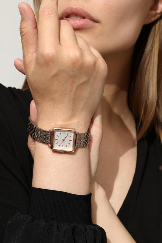 Minimal Square Rose Case Rose Silver Strap Women's Wristwatch