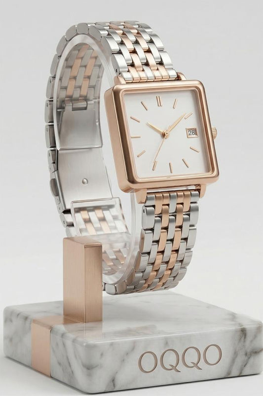 Minimal Square Rose Case Rose Silver Strap Women's Wristwatch
