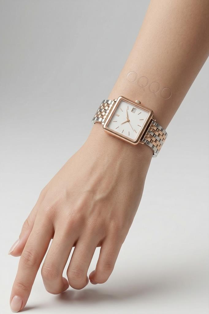 Minimal Square Rose Case Rose Silver Strap Women's Wristwatch
