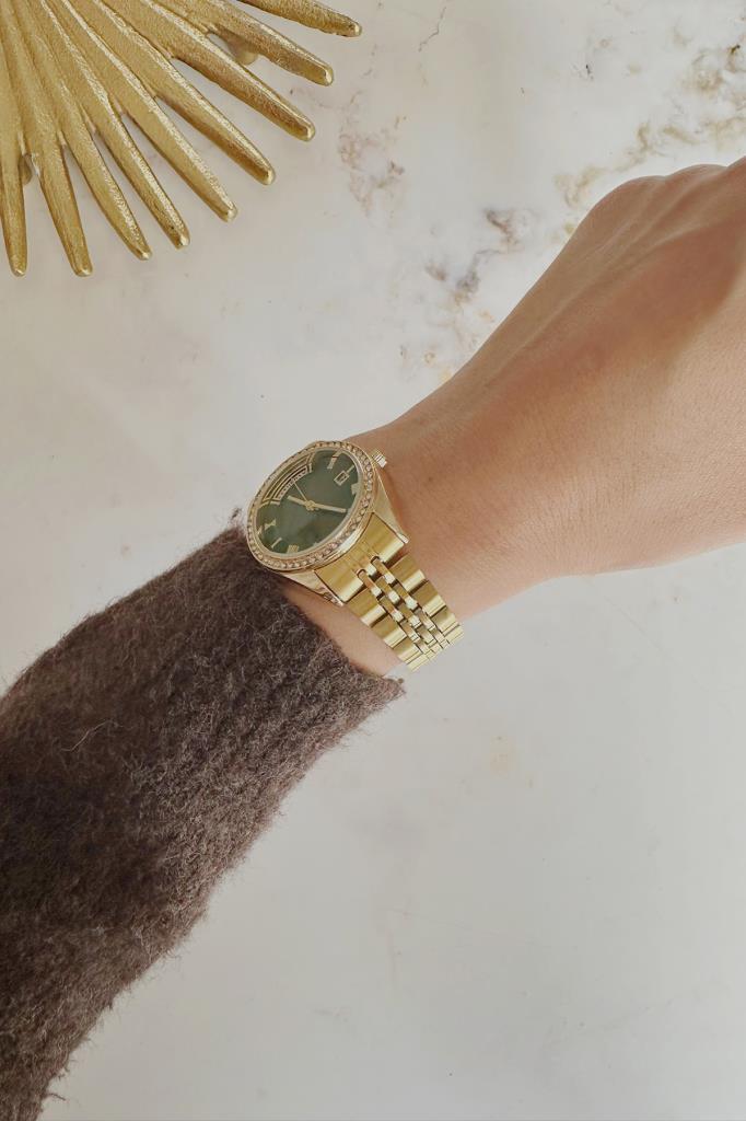 Myra Çift Tarih Göstergeli Yeşil Kadran Gold Kordon Kadın Kol Saati
