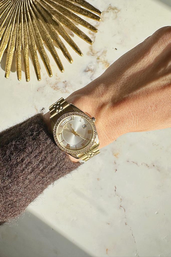 Myra Çift Tarih Göstergeli Gold Kadın Kol Saati