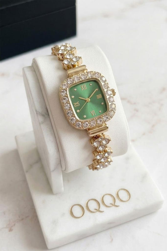 Oceanus Gold Women's Watch with Green Stone 