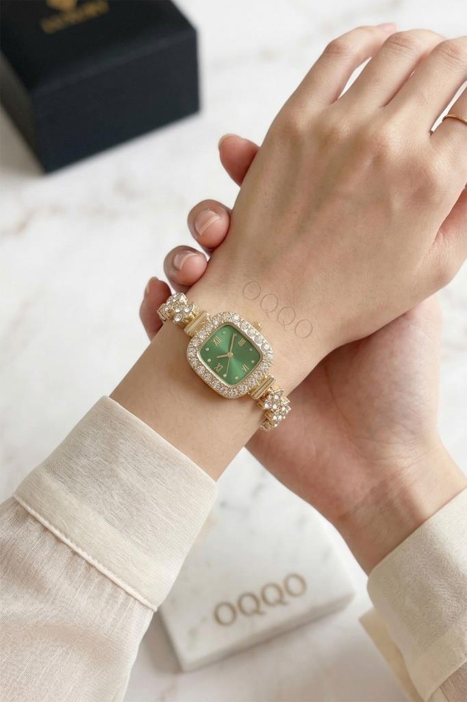 Oceanus Gold Women's Watch with Green Stone 