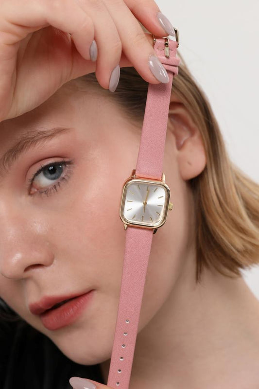 Perseph Gold Case Pink Leather Strap Women's Wristwatch