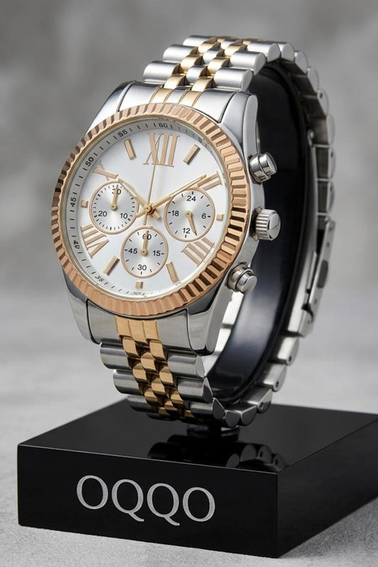 Gold Silver Women's Wristwatch with Roman Numeral Case Detail
