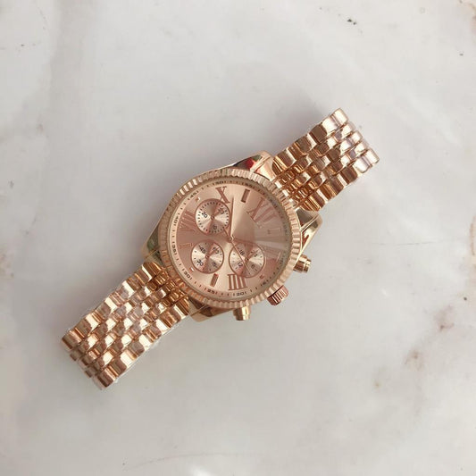 Rose Gold Women's Wristwatch with Roman Numeral Case Detail