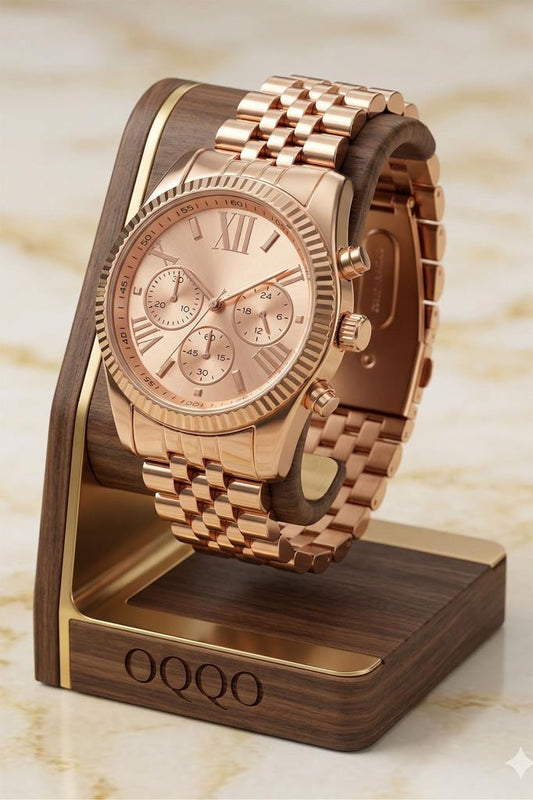 Rose Gold Women's Wristwatch with Roman Numeral Case Detail