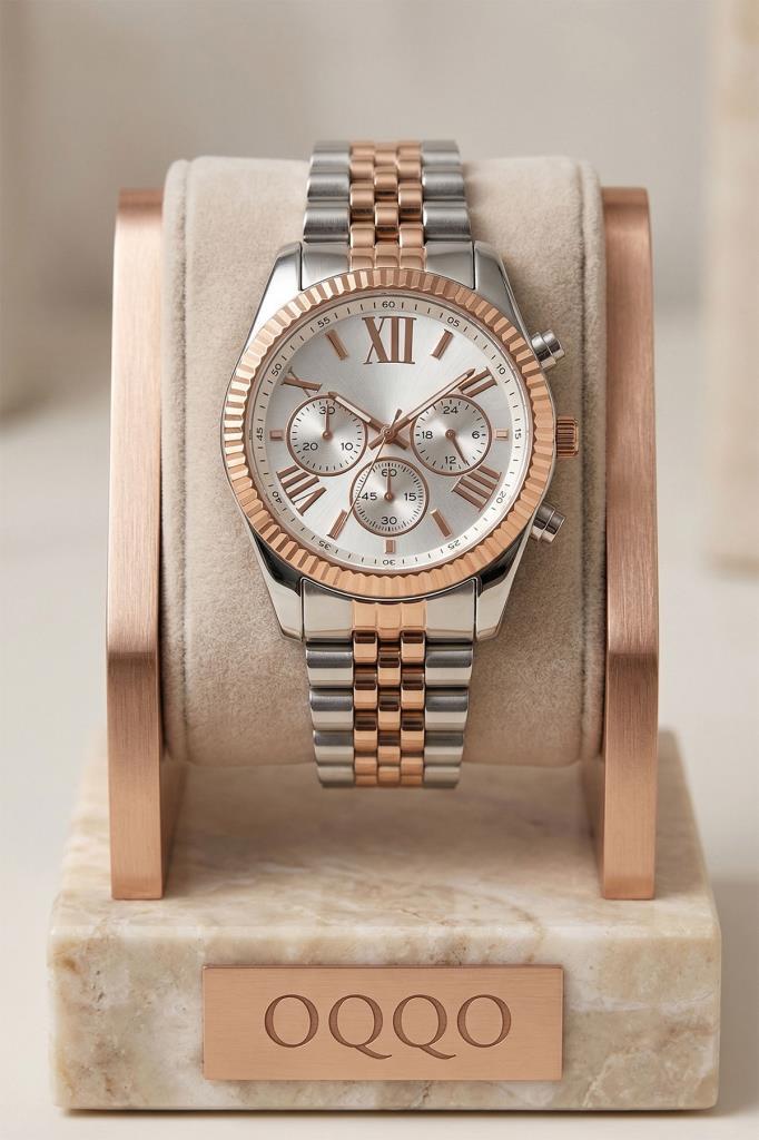Rose Silver Women's Wristwatch with Roman Numeral Case Detail