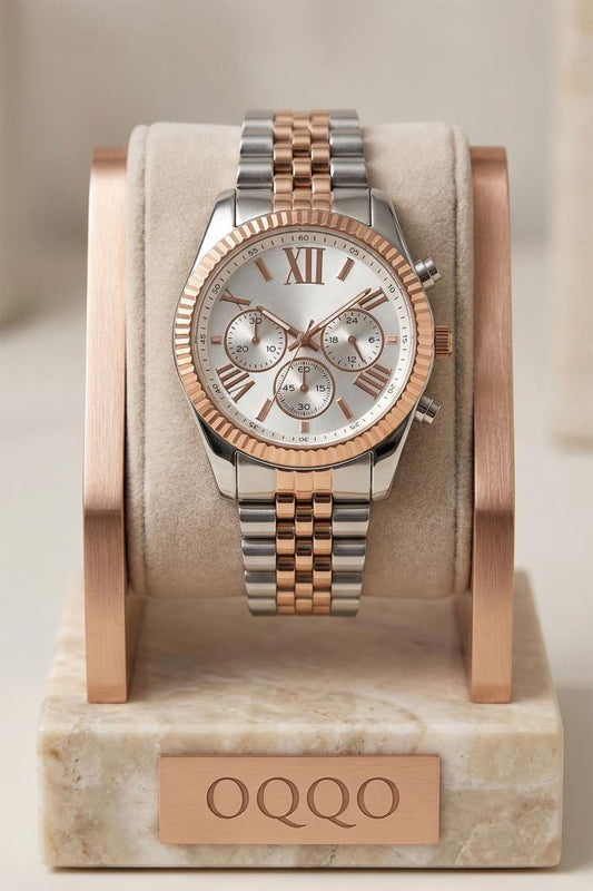 Rose Silver Women's Wristwatch with Roman Numeral Case Detail