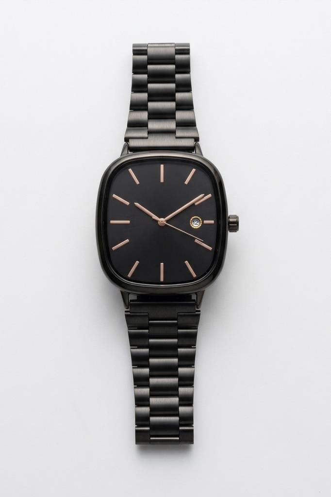 Rovena Dikdörtgen Kasa Siyah Kadran Sİyah Kordon Erkek Kol Saati