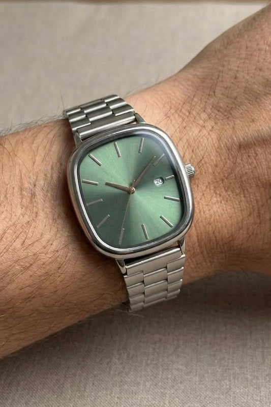 Rovena Dikdörtgen Kasa Yeşil Kadran Gri Kordon Erkek Kol Saati