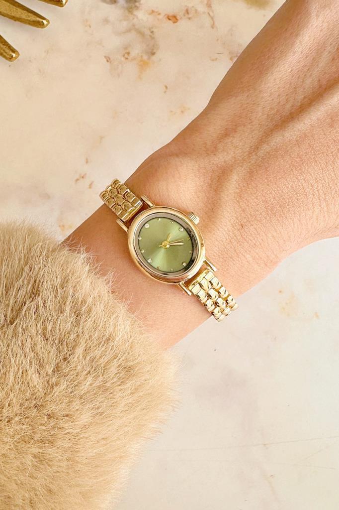 Selene Taşlı Yeşil Kadran Gold Kadın Kol Saati