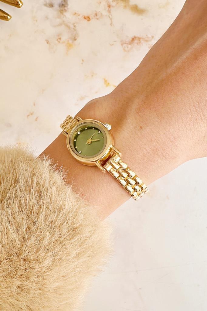 Selene Taşlı Yeşil Kadran Gold Kadın Kol Saati