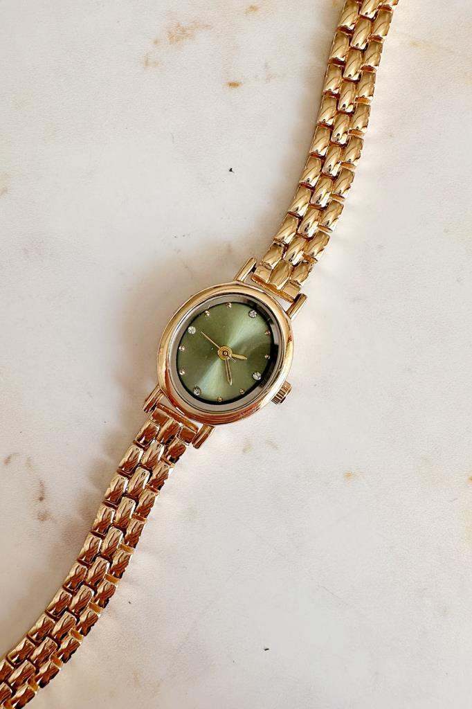 Selene Taşlı Yeşil Kadran Gold Kadın Kol Saati