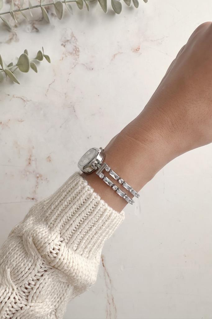 Thalos Grey Dial Grey Stone Strap Women's Watch 