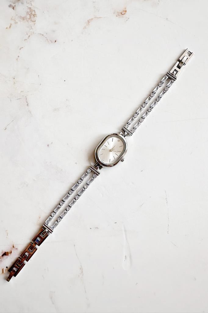 Thalos Grey Dial Grey Stone Strap Women's Watch 