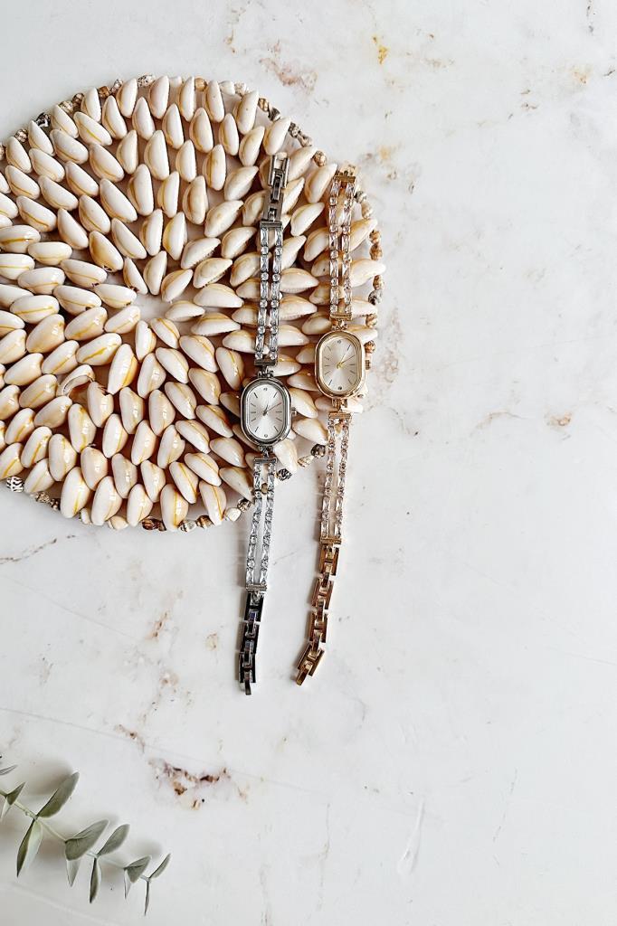 Thalos Grey Dial Grey Stone Strap Women's Watch 