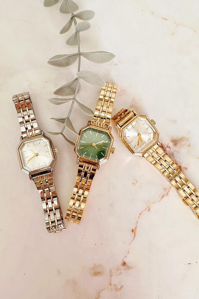 Thane Köşeli Kadran Gold Gümüş Kordon Kadın Kol Saati