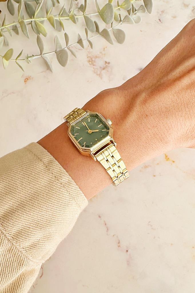 Thane Köşeli Yeşil Kadran Gold Kadın Kol Saati