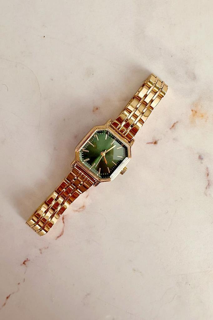Thane Köşeli Yeşil Kadran Gold Kadın Kol Saati