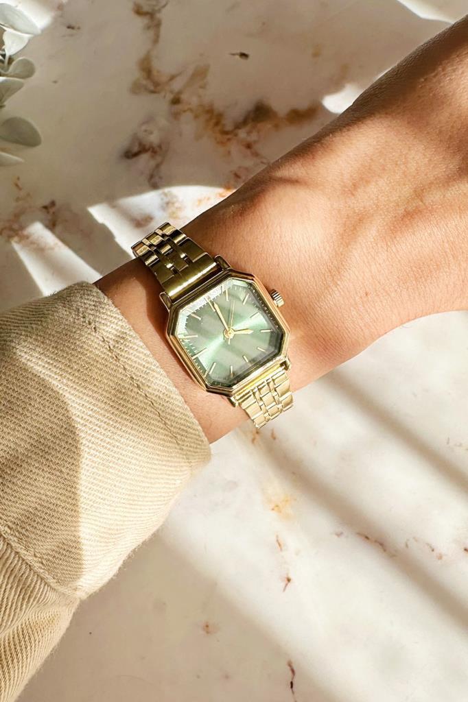 Thane Köşeli Yeşil Kadran Gold Kadın Kol Saati