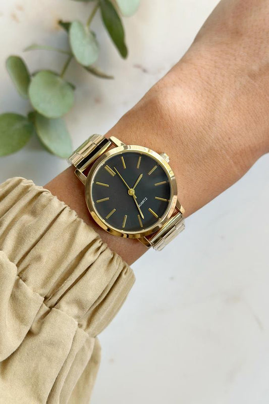 Tirol Black Dial Gold Strap Women's Wristwatch 